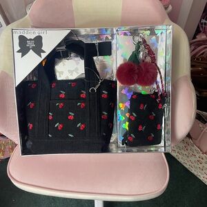 Madden Girl Black and Red Cherry Kids Bag Set